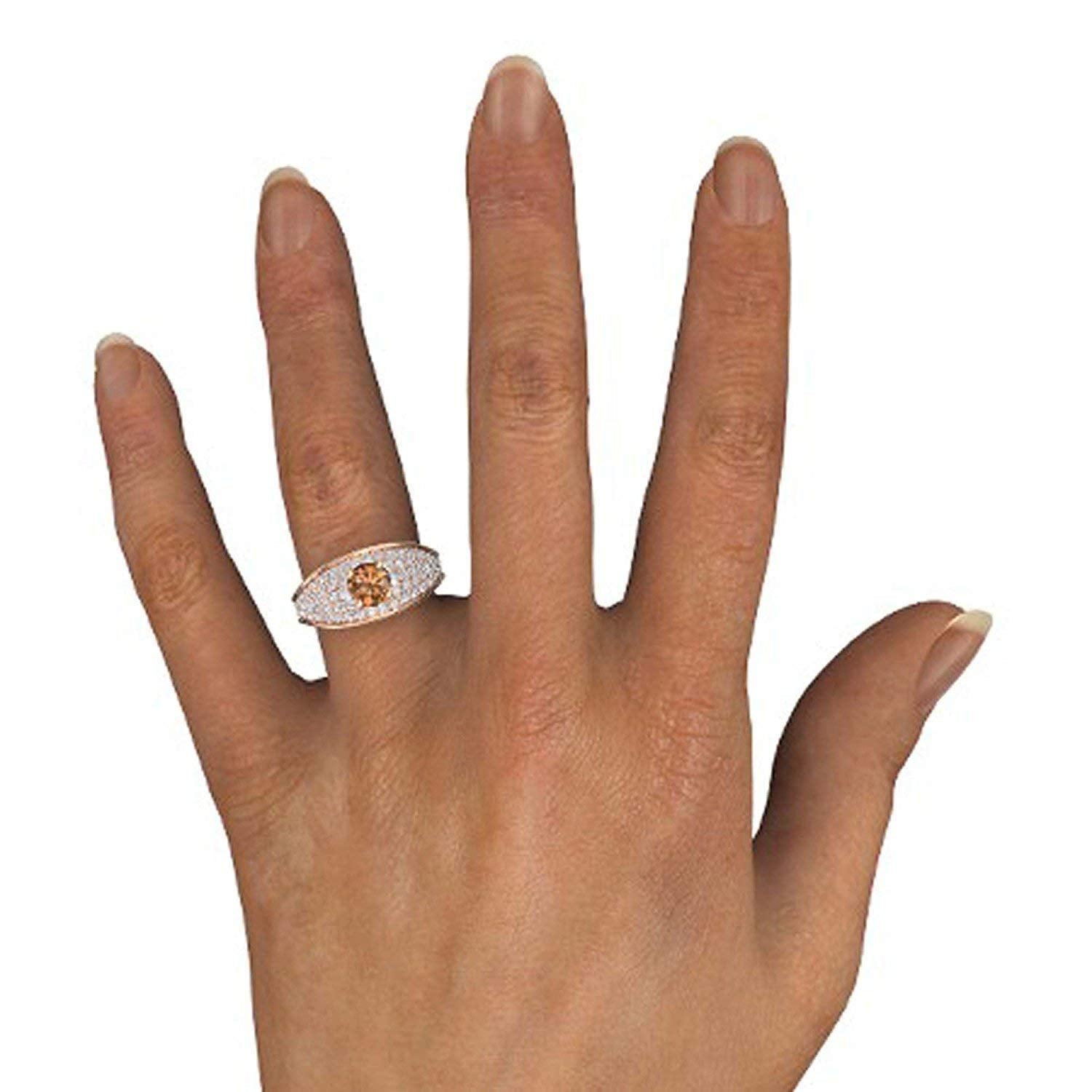 atjewels Round Cut Gemstone & White CZ 14k Rose Gold Over .925 Sterling Silver Solitaire w/ Accents Engagement Ring For Girl's and Women's For Navratri Special - atjewels.in