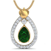 atjewels Pear & Round Cut Green Emerald & White CZ 14k Yellow Gold Over .925 Sterling Silver Earring, Ring & Pendant Jewelry Set For Women's/Girl's For Ganesh Chaturthi Special - atjewels.in