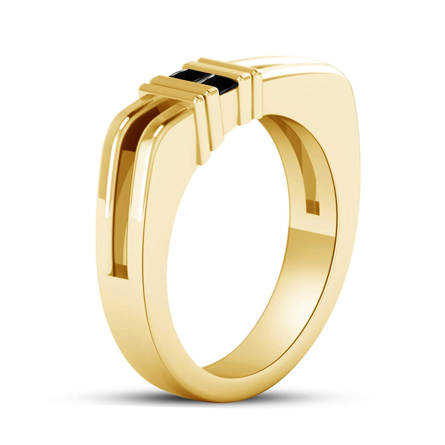 atjewels Men's Wedding Band Ring Princess Cut Black CZ in 18K Yellow Gold Over Silver MOTHER'S DAY SPECIAL OFFER - atjewels.in