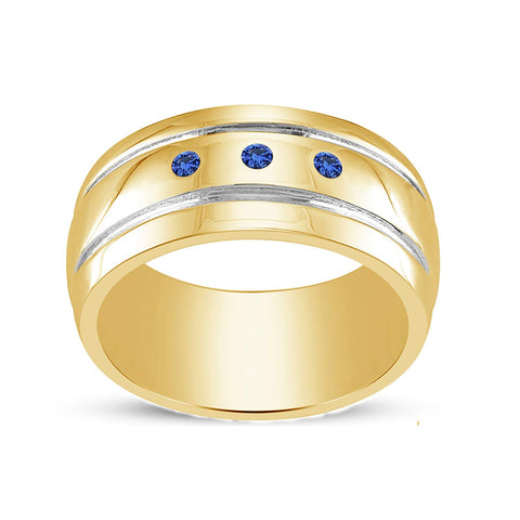 atjewels 18K yellow gold Over 925 Sterling Silver Round Blue Sapphire Wedding Band For Men's MOTHER'S DAY SPECIAL OFFER - atjewels.in