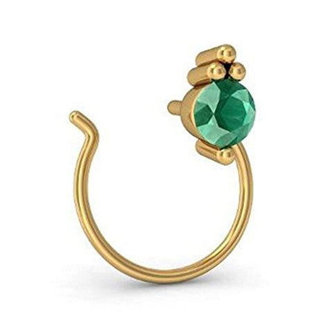 atjewels Round Cut Green Emerald 14k Yellow Gold Over Sterling Silver Nose Pin for Women Girls - atjewels.in