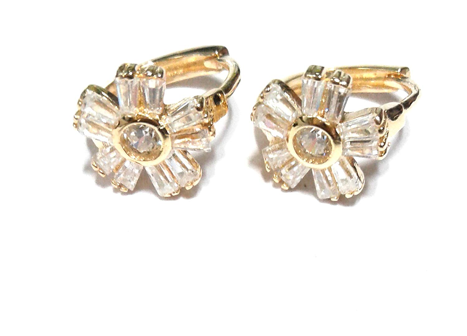 atjewels Baguette White CZ 14k Yellow Gold Over 925 Sterling Silver Hoop Earrings For Girl's and Women's For MOTHER'S DAY SPECIAL OFFER - atjewels.in