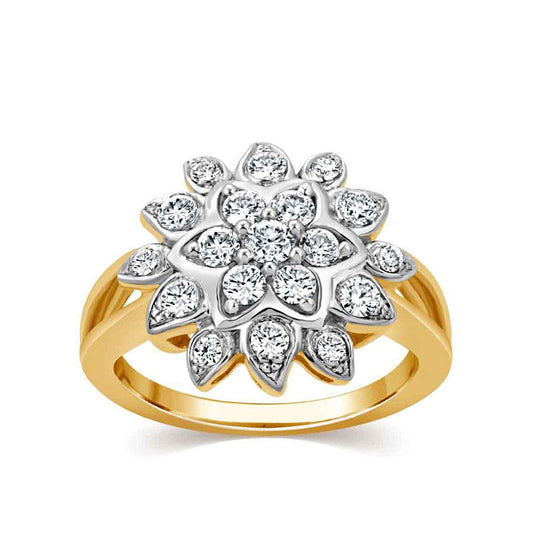 atjewels 14K Yellow and White Gold Over 925 Sterling Silver Round White Zirconia Flower Ring (9) MOTHER'S DAY SPECIAL OFFER - atjewels.in