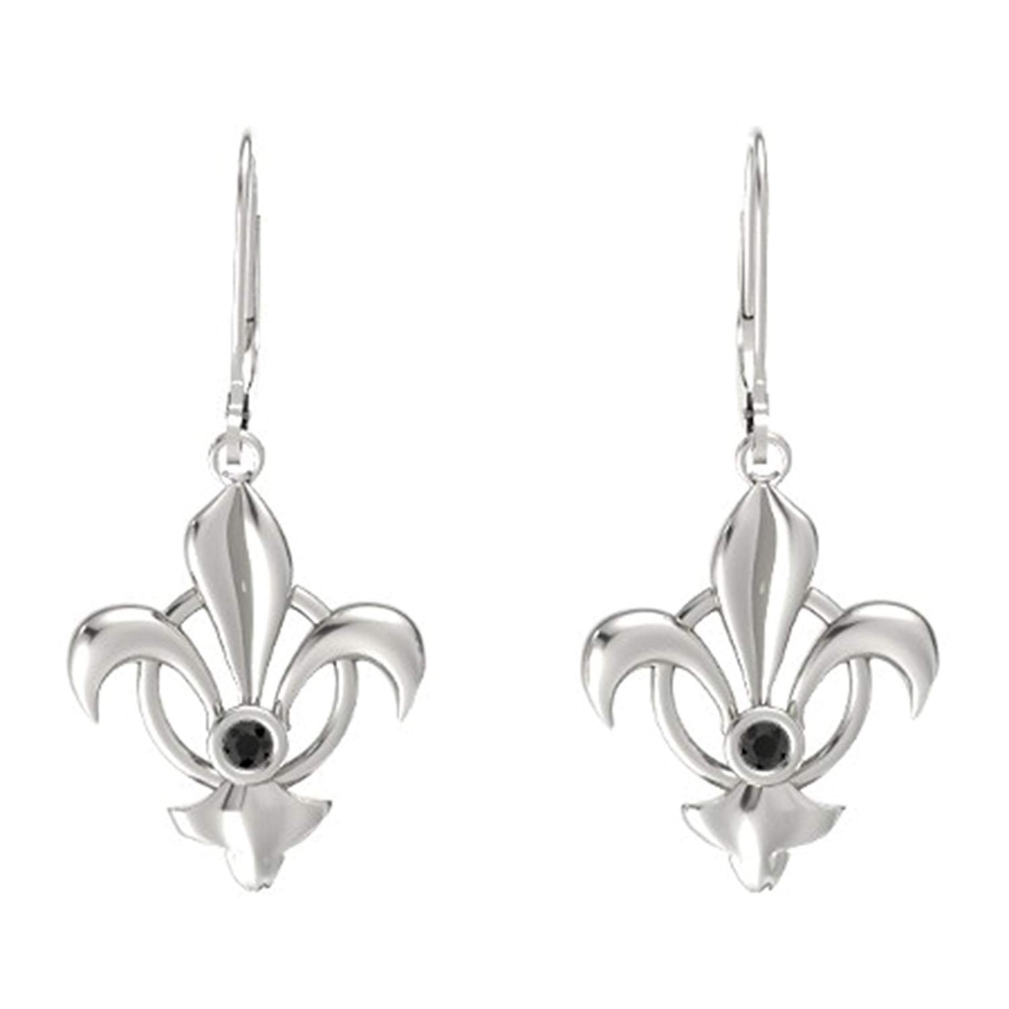 14k White Gold Plated 925 Sterling Silver Round Cut Black Cubic Zirconia Diamond Fleur De Lis Lever Back Drop Dangle Engagement Wedding Earrings For Women's - atjewels.in