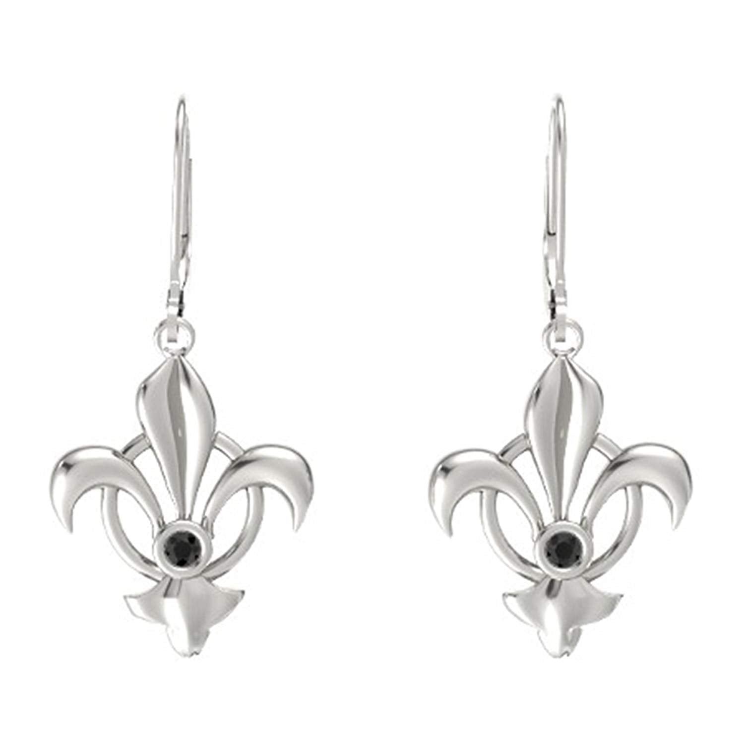 14k White Gold Plated 925 Sterling Silver Round Cut Black Cubic Zirconia Diamond Fleur De Lis Lever Back Drop Dangle Engagement Wedding Earrings For Women's - atjewels.in