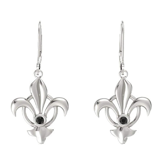 14k White Gold Plated 925 Sterling Silver Round Cut Black Cubic Zirconia Diamond Fleur De Lis Lever Back Drop Dangle Engagement Wedding Earrings For Women's - atjewels.in