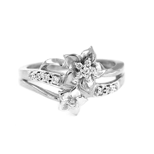 atjewels 14K White Gold Over 925 Sterling Silver Round White CZ Flower Ring MOTHER'S DAY SPECIAL OFFER - atjewels.in