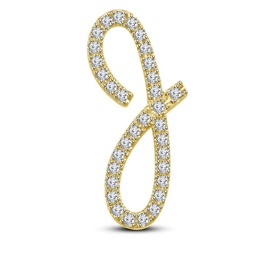 atjewels 14K Yellow Gold Over .925 Sterling Silver White Cubic Zirconia Alphabet J Letter Pendant Pave Set MOTHER'S DAY SPECIAL OFFER - atjewels.in