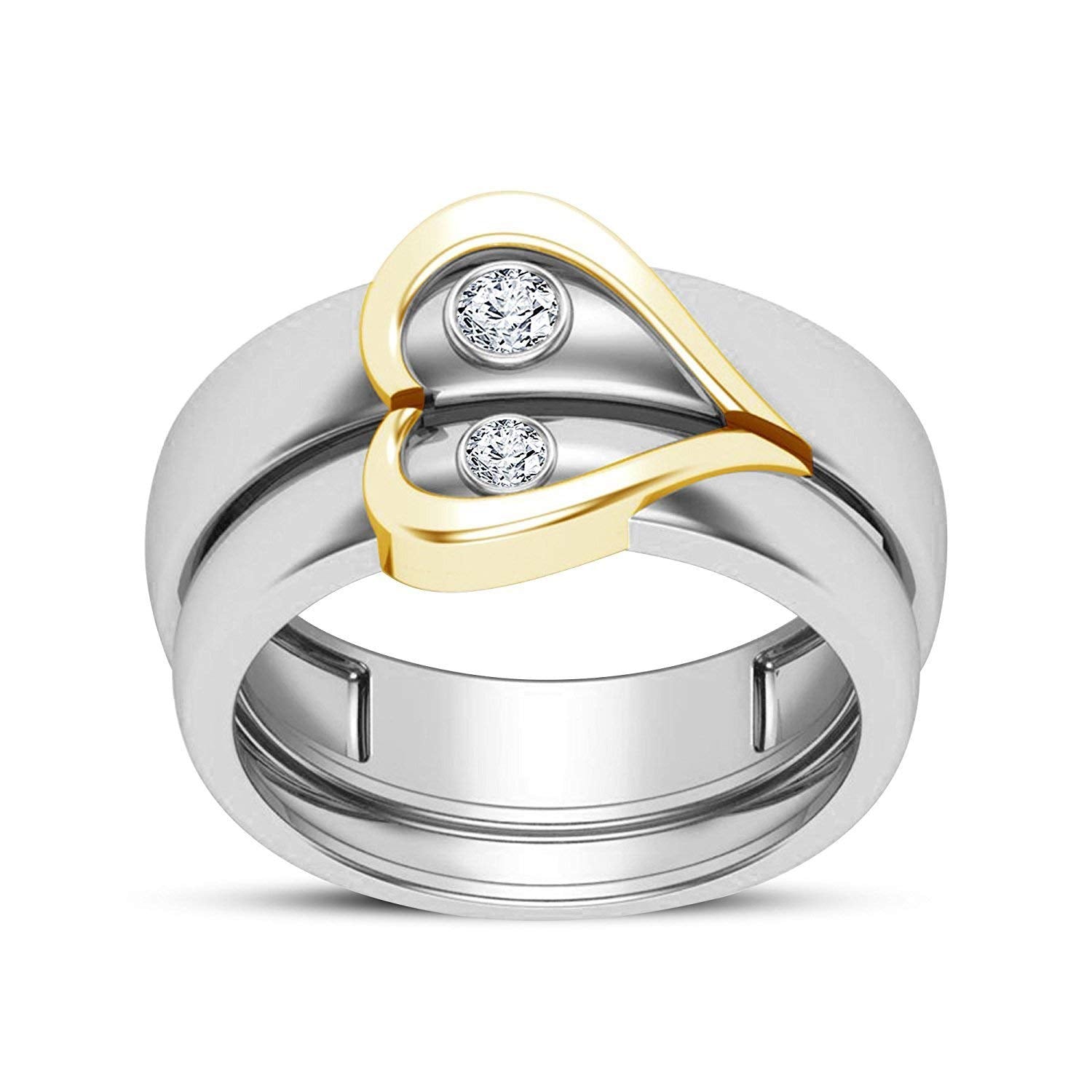 atjewels Elegant Couple Heart Ring in Round White Zirconia 14K Gold Plated on 925 Silver - atjewels.in