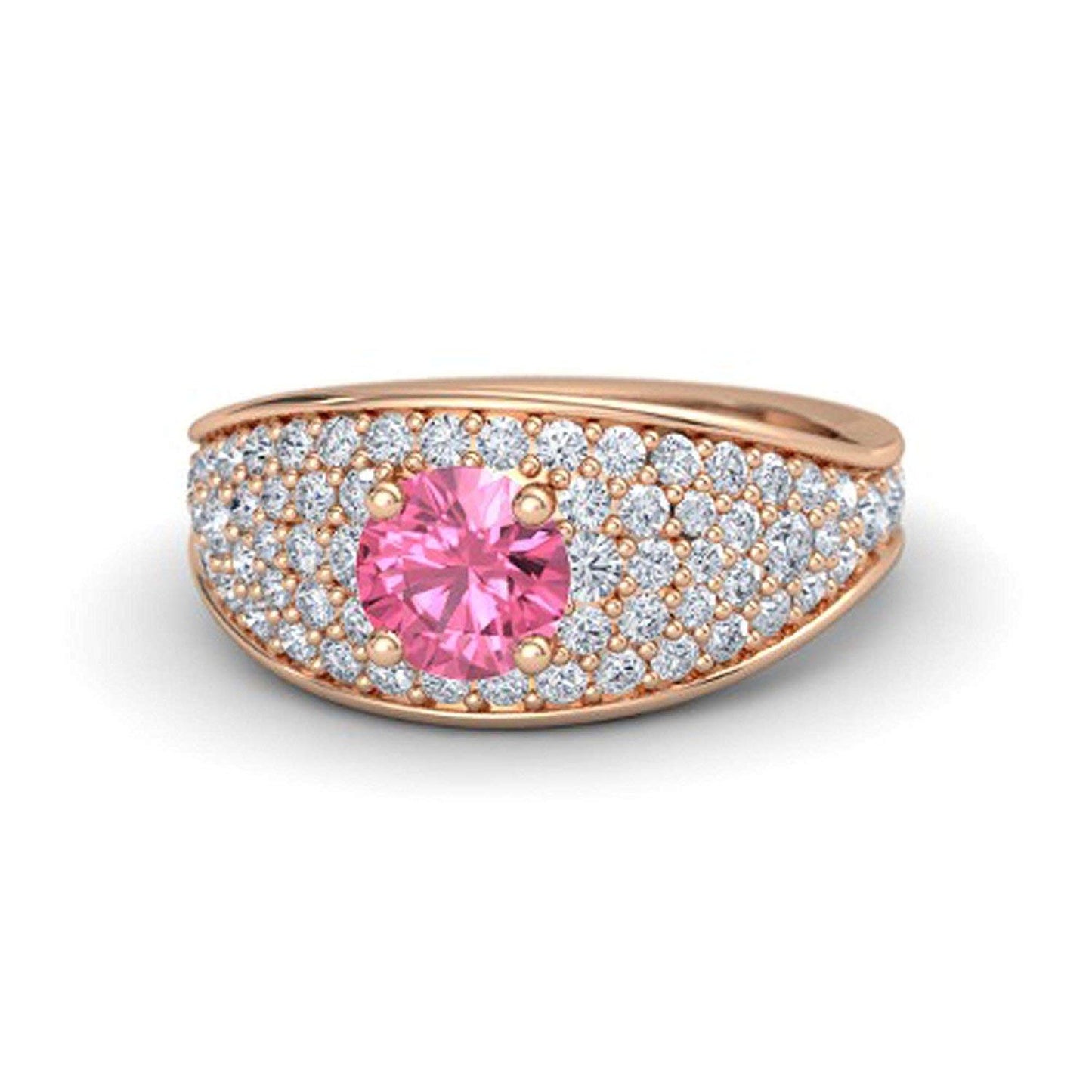 atjewels Round Cut Gemstone & White CZ 14k Rose Gold Over .925 Sterling Silver Solitaire w/ Accents Engagement Ring For Girl's and Women's For Navratri Special - atjewels.in