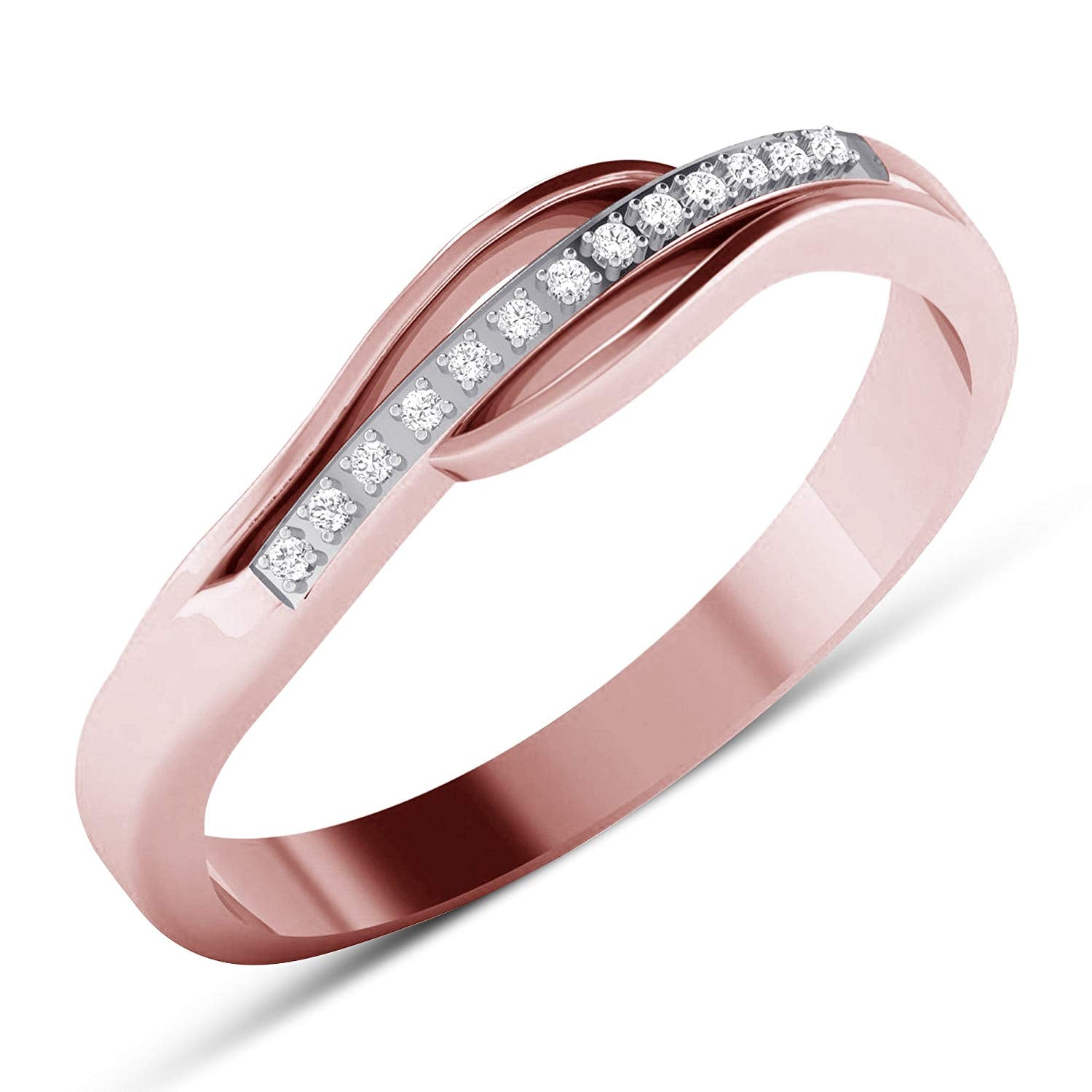 atjewels 14K Rose and White Gold Over Sterling Round White CZ Anniversary Band Ring for Women's MOTHER'S DAY SPECIAL OFFER - atjewels.in