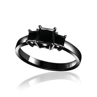 Princess Black Diamond With 14K Gold On 925 Sterling Three Stone Ring For Women's - atjewels.in