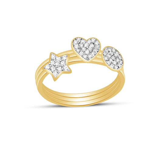 atjewels Round White Zirconia 14K Yellow Gold Plated On 925 Sterling Silver Heart and Star Trio Ring MOTHER'S DAY SPECIAL OFFER - atjewels.in