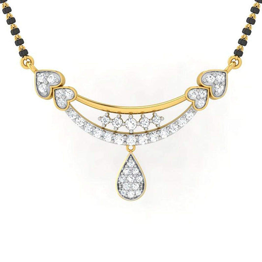 atjewels Round Cut White CZ 14k Yellow Gold Over Sterling Silver Heart Mangalsutra Tanmaniya Pendant For Women's MOTHER'S DAY SPECIAL OFFER - atjewels.in