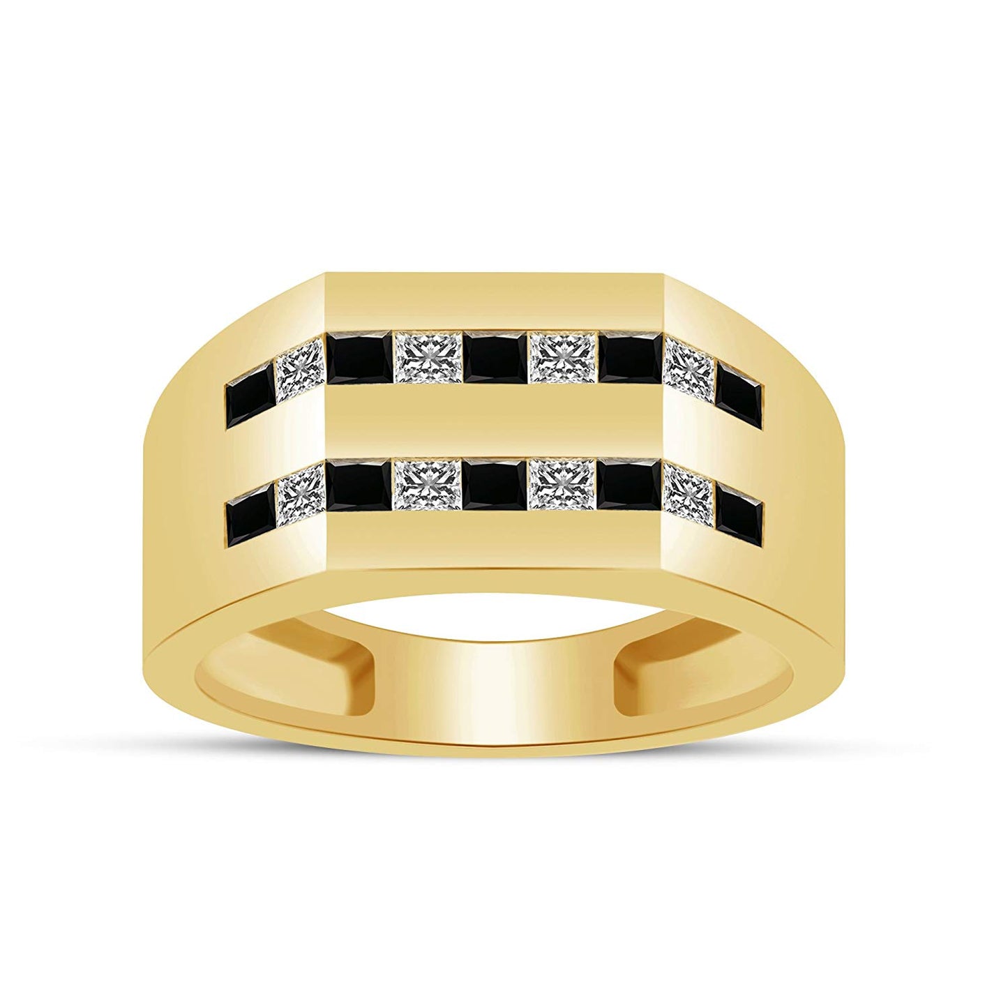 atjewels 18K Yellow Gold Over 925 Sterling Silver Princess Cut Black and White CZ Wedding Band Ring MOTHER'S DAY SPECIAL OFFER - atjewels.in
