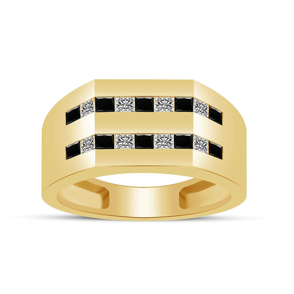 atjewels 18K Yellow Gold Over 925 Sterling Silver Princess Cut Black and White CZ Wedding Band Ring MOTHER'S DAY SPECIAL OFFER - atjewels.in