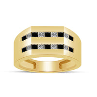 atjewels 18K Yellow Gold Over 925 Sterling Silver Princess Cut Black and White CZ Wedding Band Ring MOTHER'S DAY SPECIAL OFFER - atjewels.in