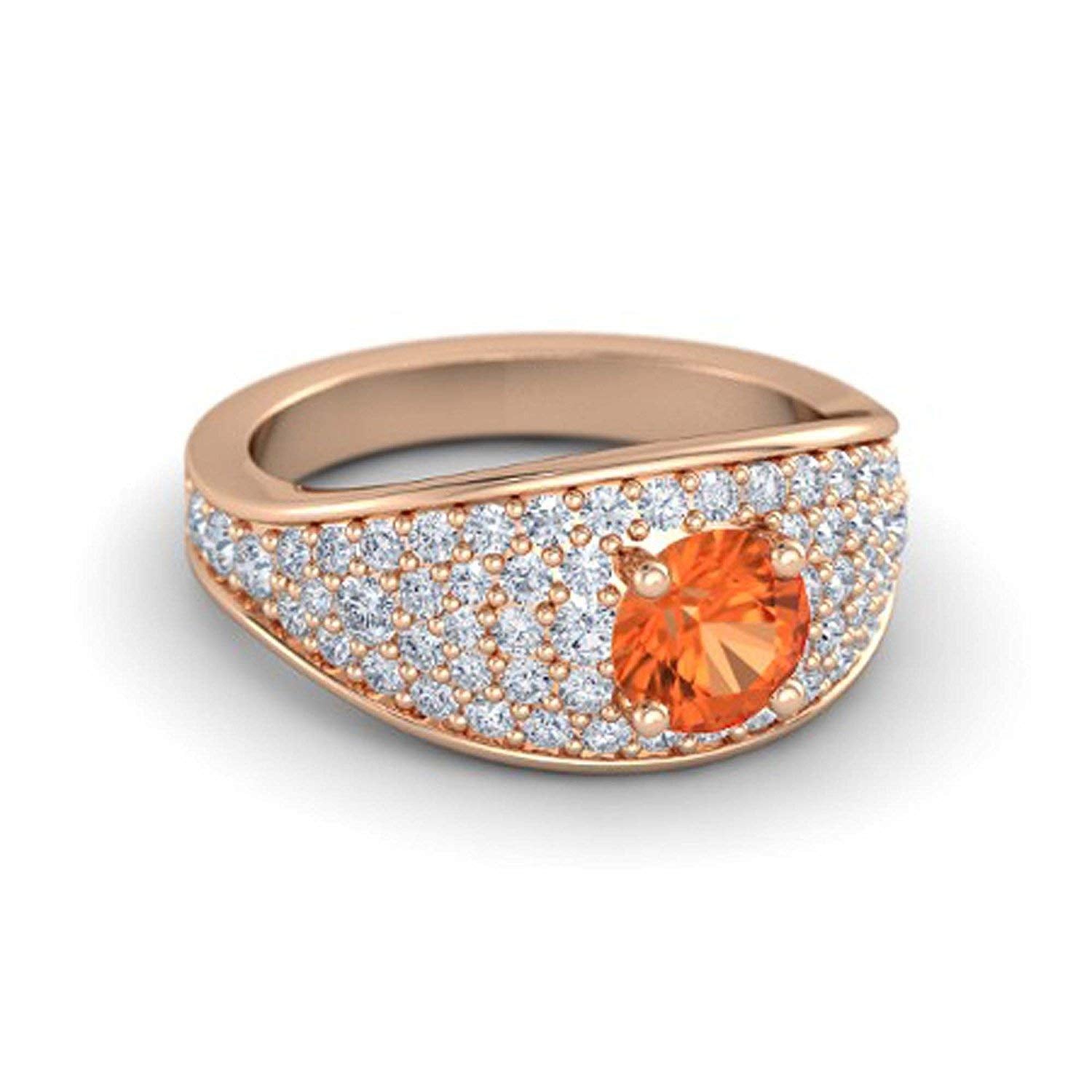 atjewels Round Cut Gemstone & White CZ 14k Rose Gold Over .925 Sterling Silver Solitaire w/ Accents Engagement Ring For Girl's and Women's For Navratri Special - atjewels.in