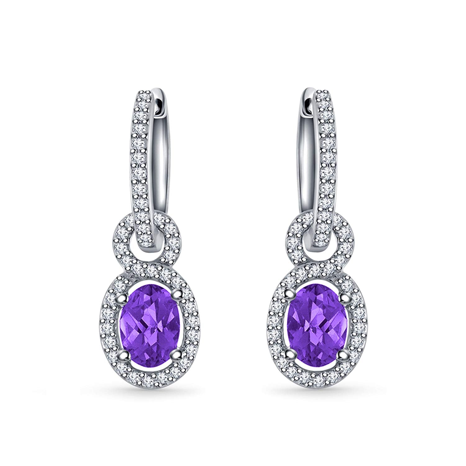 atjewels Oval Amethyst and Round White CZ 14K White Gold Over Sterling Silver Drop and Dangle Earring For Women's MOTHER'S DAY SPECIAL OFFER - atjewels.in