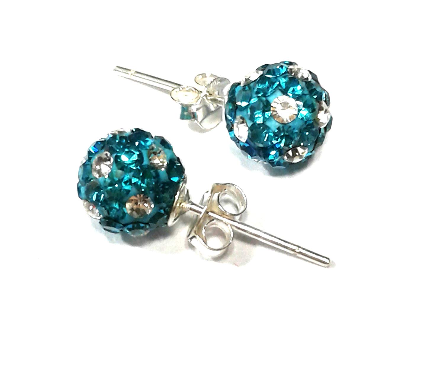 atjewels Round Cut Crystal Sterling Silver Pave Ball Stud Earrings, Crystal Fireball Disco Ball Earrings 1 Pair For Girl's and Women's Fancy Party Wear Earrings - atjewels.in