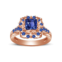 atjewels Princess & Round Cut Blue Sapphire 14k Rose Gold Over .925 Sterling Silver Engagement Ring Size 10 For Women's and Girl's MOTHER'S DAY SPECIAL OFFER - atjewels.in