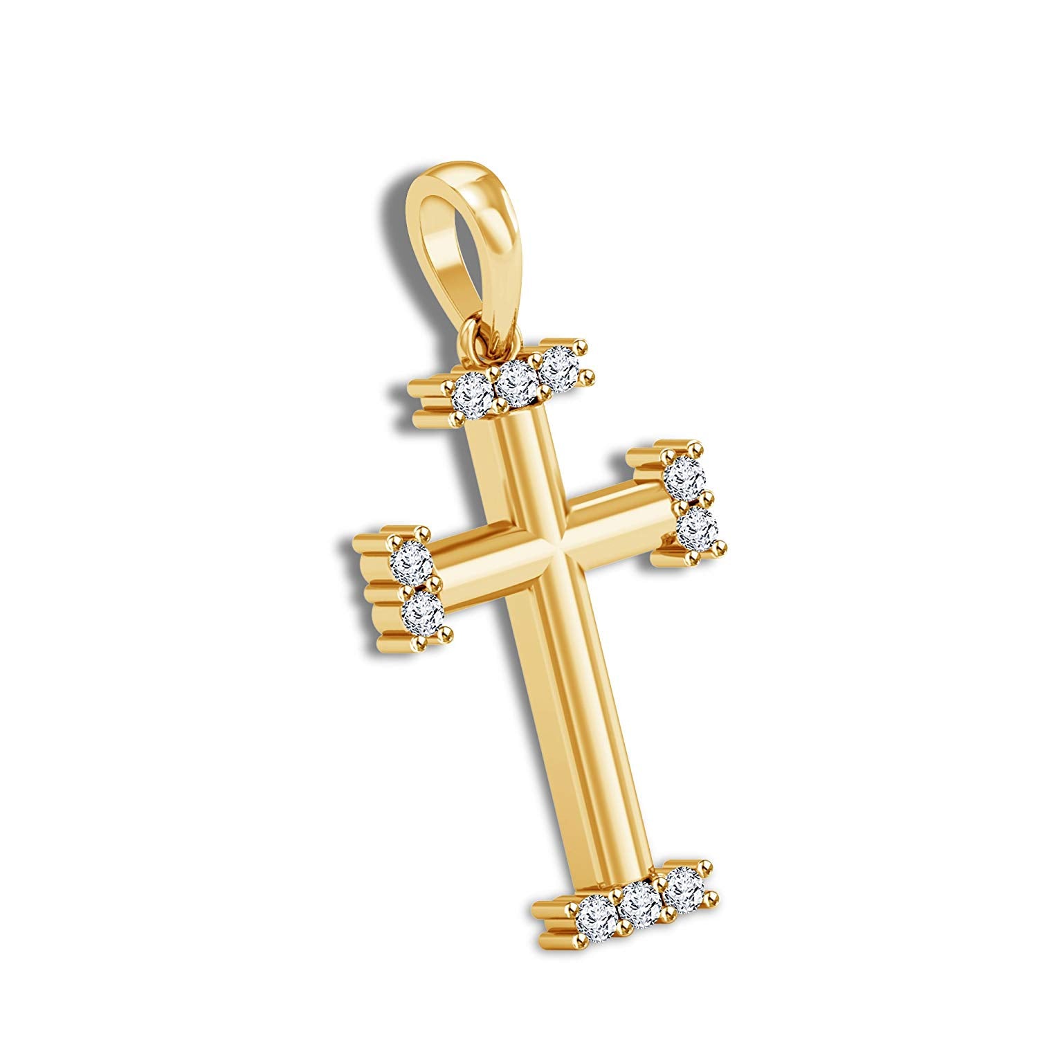 atjewels Round White Cubic Zirconia in 18K Yellow Gold Plated on 925 Sterling Cross Pendant MOTHER'S DAY SPECIAL OFFER - atjewels.in