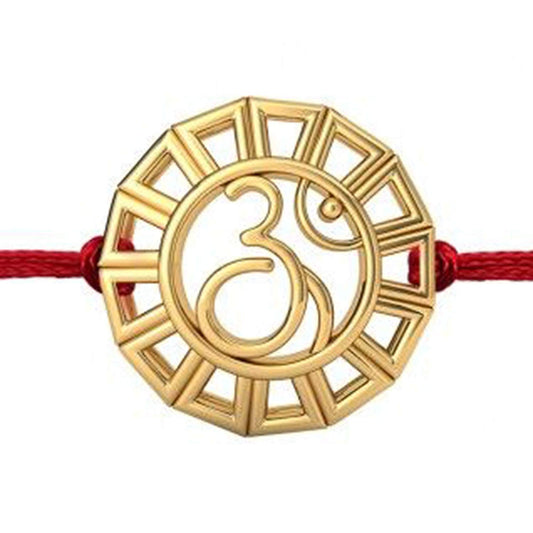 atjewels 14K Yellow Gold Over .925 Sterling Silver OM In Round Rakhi MOTHER'S DAY SPECIAL OFFER - atjewels.in