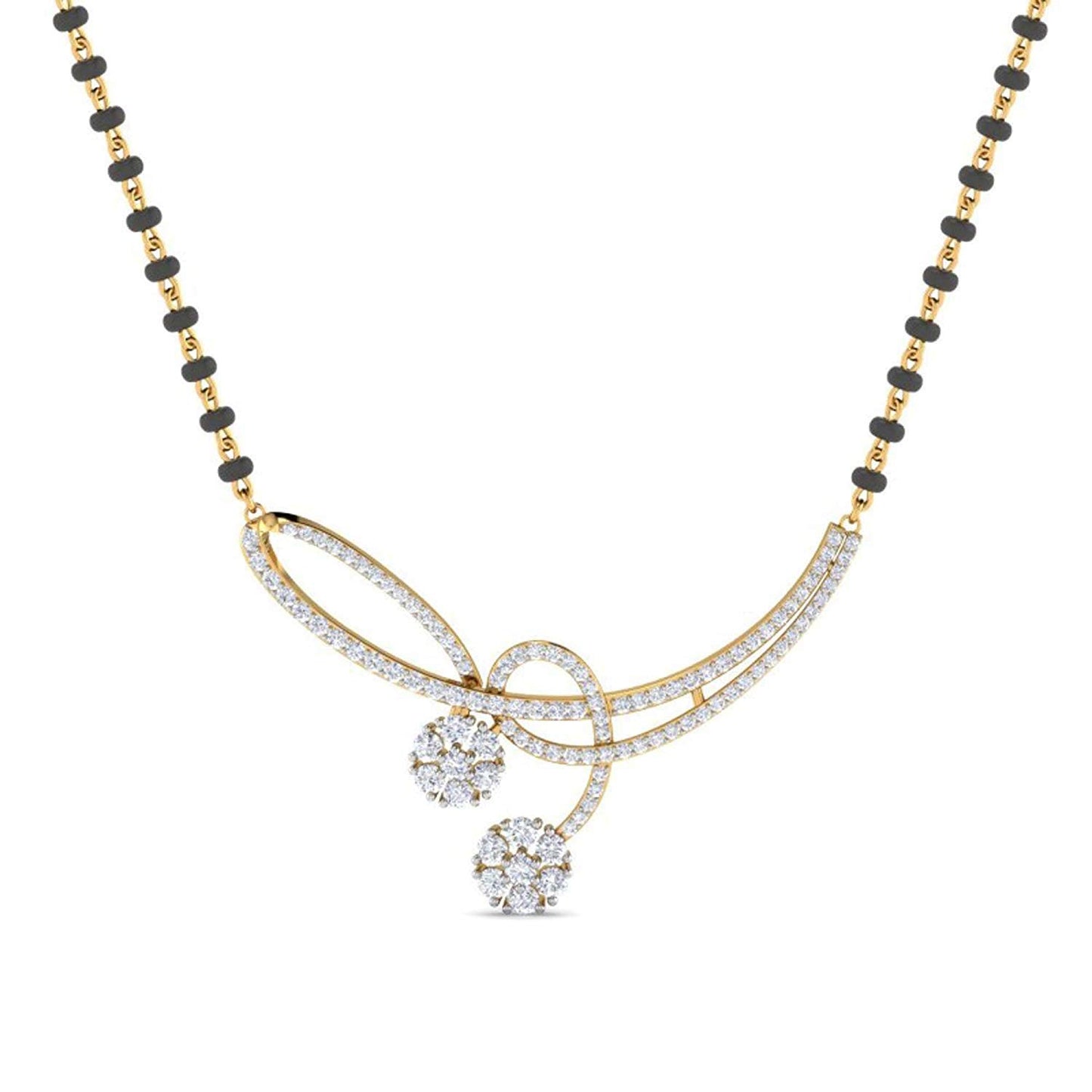 atjewels Round Cut White CZ 14k Yellow Gold Over .925 Sterling Silver Flower Mangalsutra Tanmaniya Pendant For Women's MOTHER'S DAY SPECIAL OFFER - atjewels.in