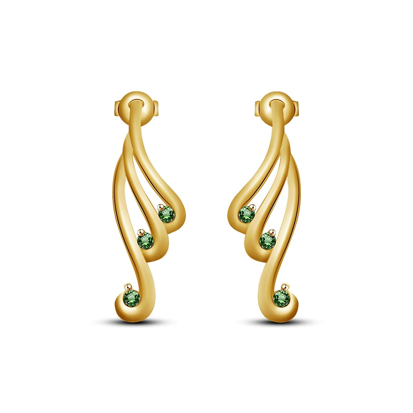atjewels Round Green Emerald in 14k Yellow Gold Plated On 925 Silver Fashionable Stud Earrings MOTHER'S DAY SPECIAL OFFER - atjewels.in