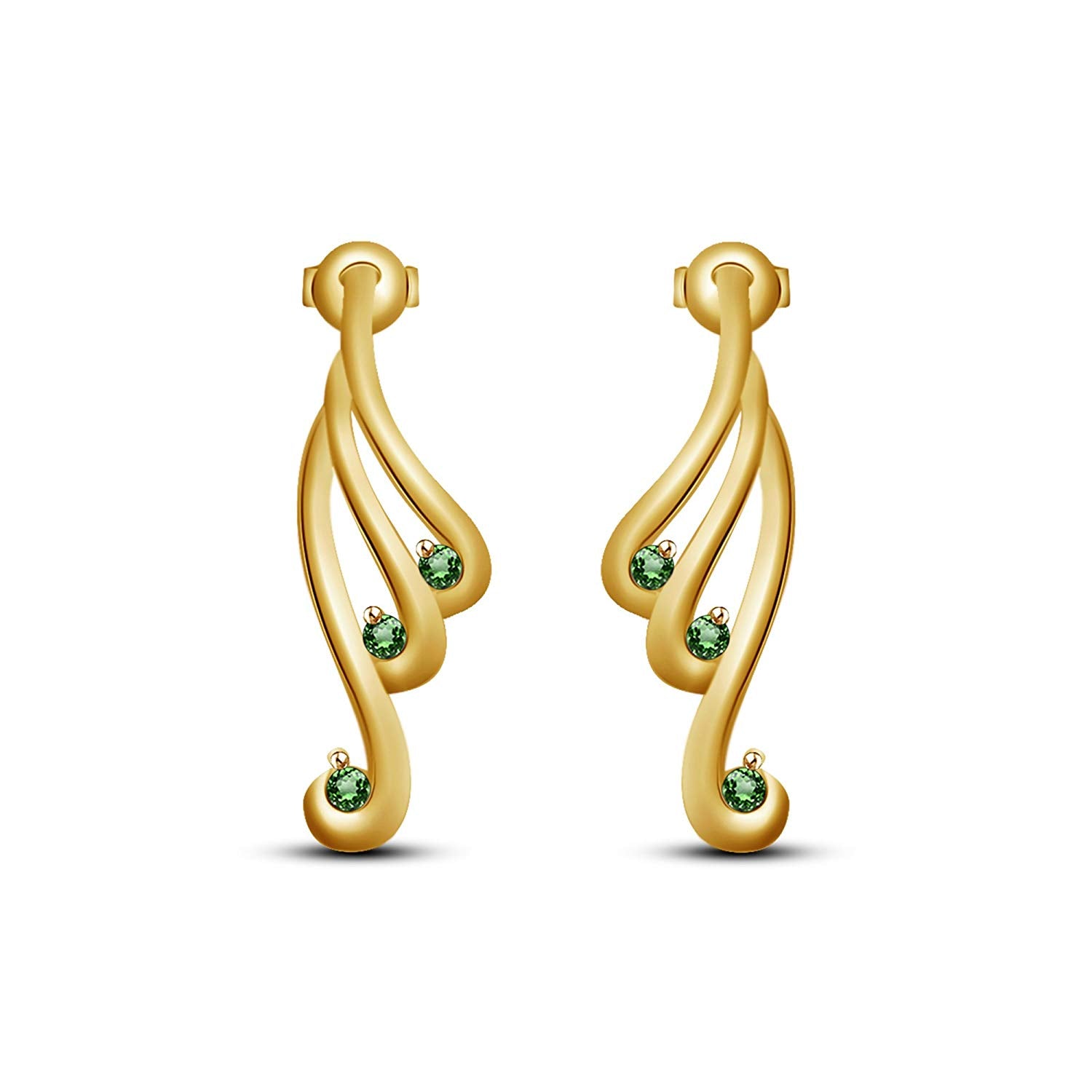 atjewels Round Green Emerald in 14k Yellow Gold Plated On 925 Silver Fashionable Stud Earrings MOTHER'S DAY SPECIAL OFFER - atjewels.in