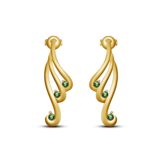 atjewels Round Green Emerald in 14k Yellow Gold Plated On 925 Silver Fashionable Stud Earrings MOTHER'S DAY SPECIAL OFFER - atjewels.in
