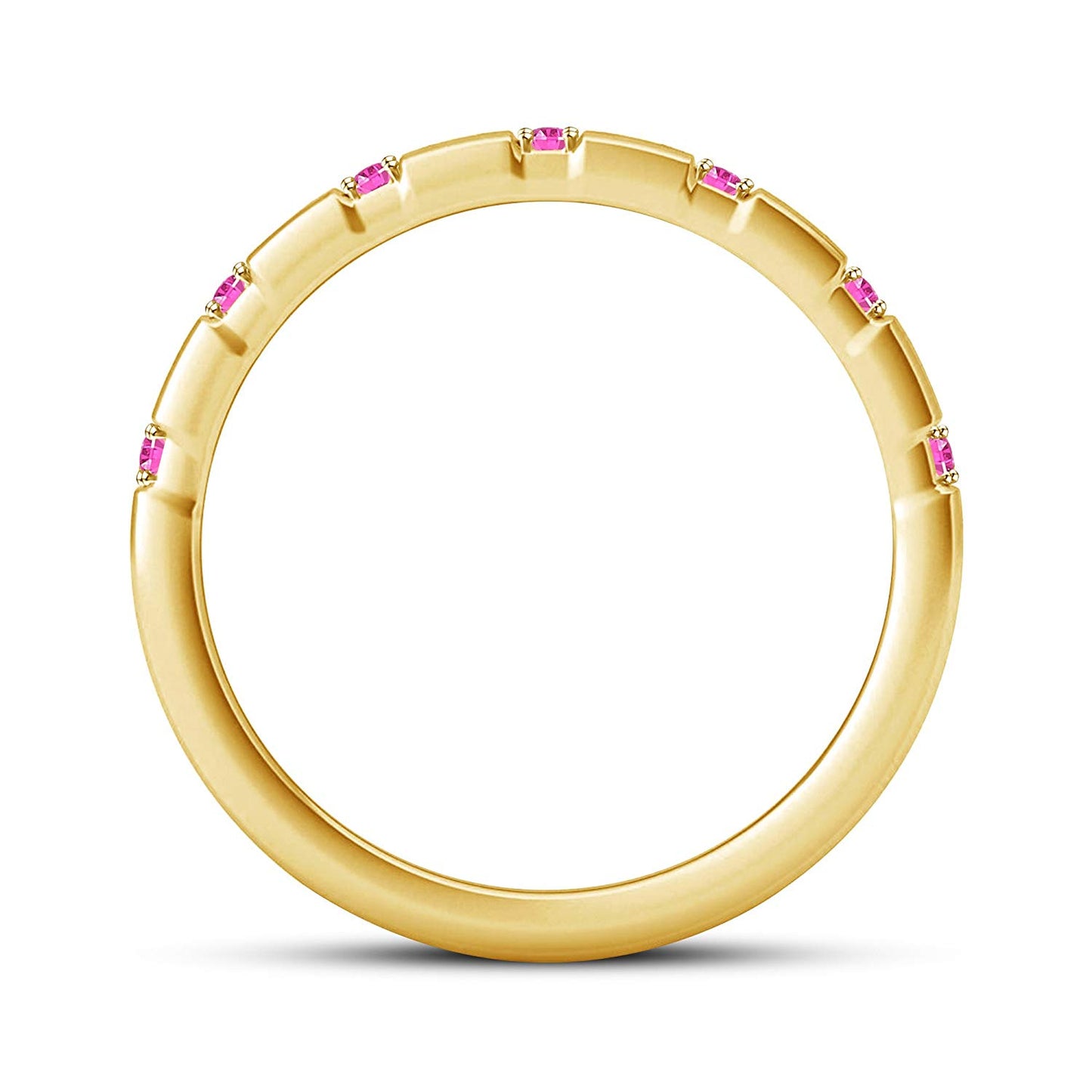 atjewels 14K Yellow Gold Over 925 Sterling Silver Round Pink Sapphire Wedding Band Ring For Men's MOTHER'S DAY SPECIAL OFFER - atjewels.in
