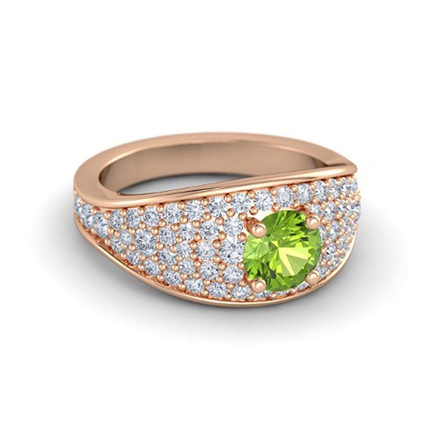 atjewels Round Cut Gemstone & White CZ 14k Rose Gold Over .925 Sterling Silver Solitaire w/ Accents Engagement Ring For Girl's and Women's For Navratri Special - atjewels.in