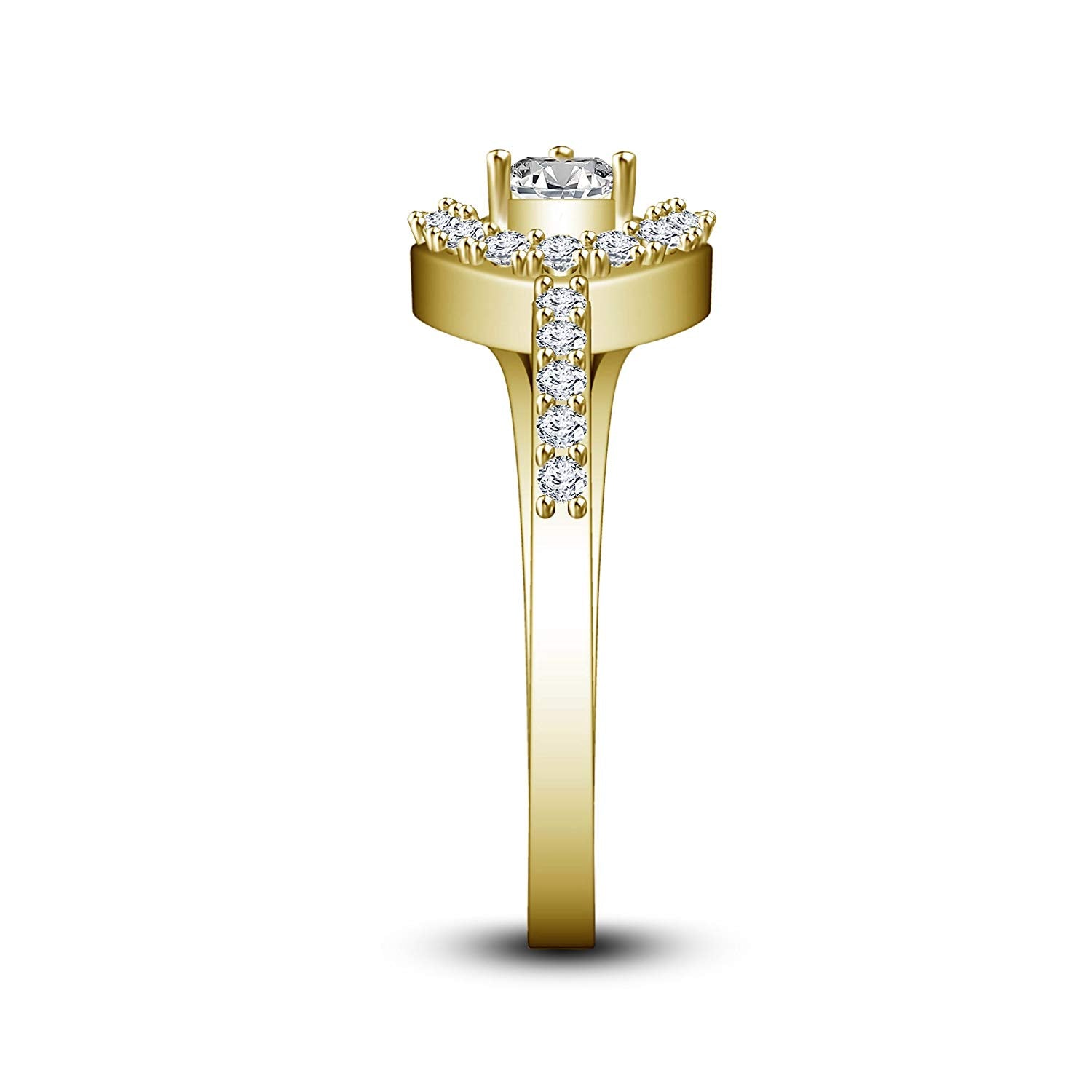 atjewels 1.00 CT 14K Yellow Gold Over .925 Sterling Silver White Cubic Zirconia Solitaire W/ Accent Ring Size 7 MOTHER'S DAY SPECIAL OFFER - atjewels.in