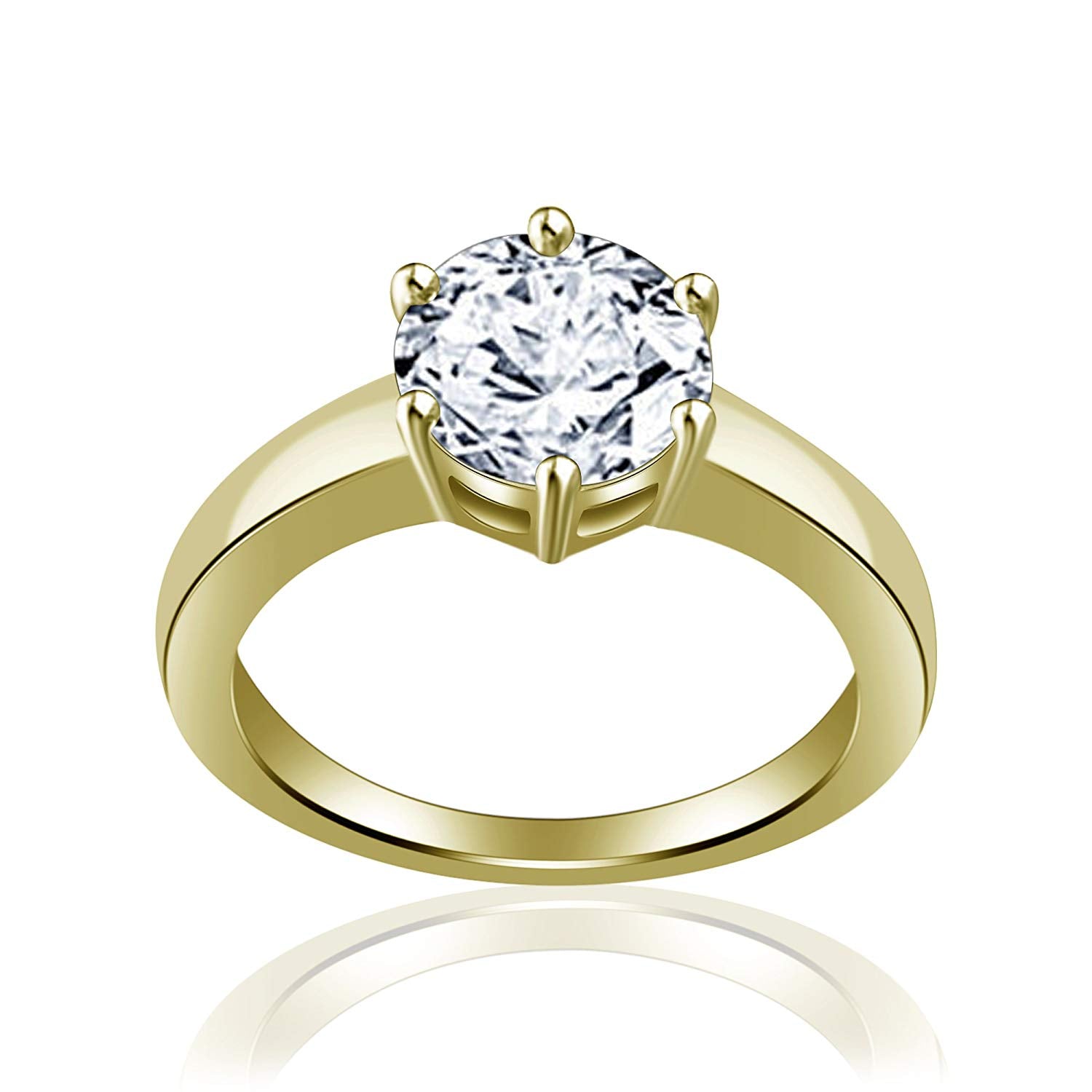 atjewels 4.00 Ct Solitaire White Diamond 14K Yellow Gold Plated Prong Set Ring Free Sizing For Womens MOTHER'S DAY SPECIAL OFFER - atjewels.in