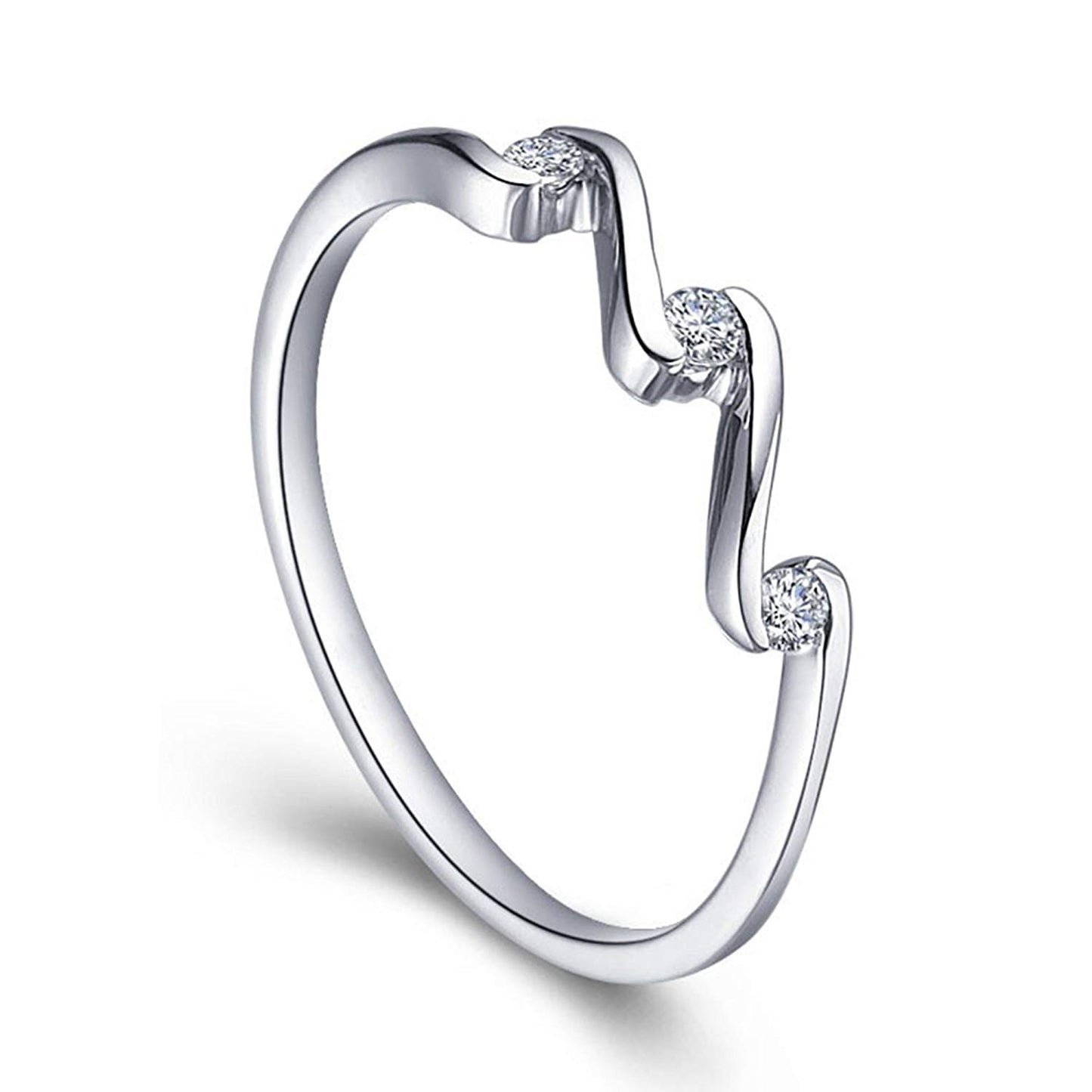 atjewels 14K White Gold Over 925 Sterling Silver Round White Zirconia Three Stone Engagement Ring For Women's MOTHER'S DAY SPECIAL OFFER - atjewels.in