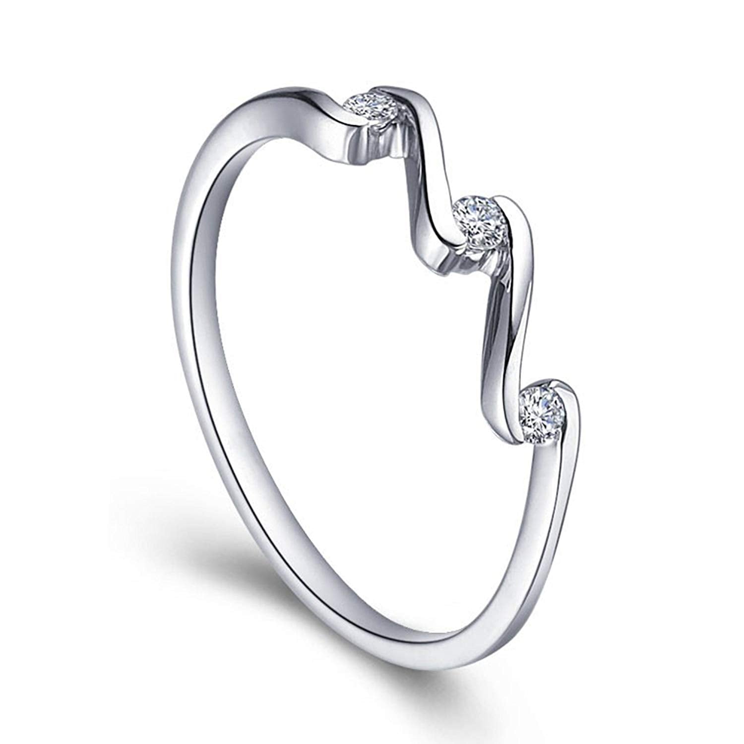 atjewels 14K White Gold Over 925 Sterling Silver Round White Zirconia Three Stone Engagement Ring For Women's MOTHER'S DAY SPECIAL OFFER - atjewels.in