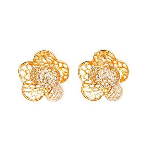 atjewels Round Cut White CZ 14k Yellow Gold Over .925 Sterling Silver Flower Pendant & Earrings For Girl's & Women's - atjewels.in