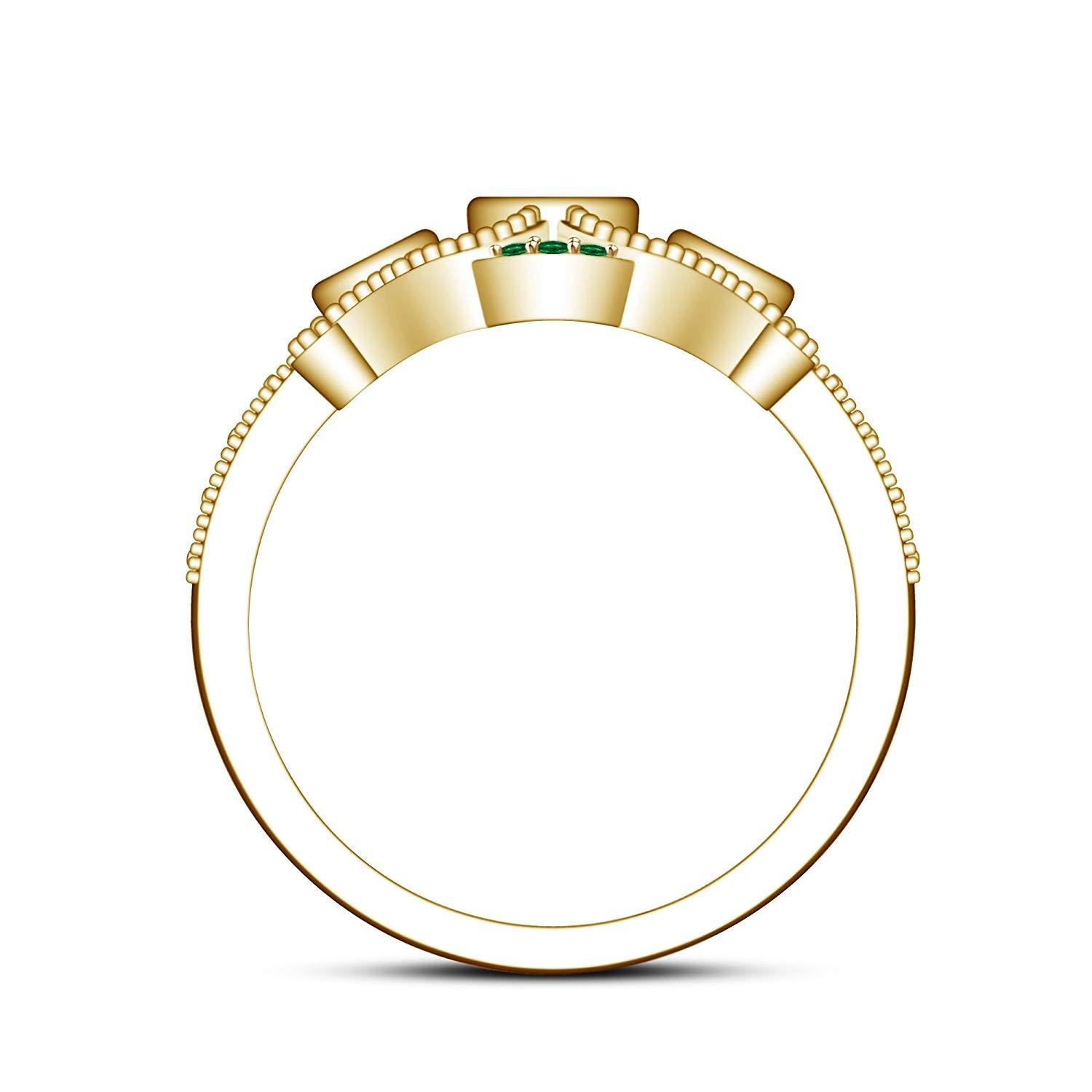 atjewels 14k Yellow Gold On 925 Silver Green Emerald and Black CZ  Princess M Engagement Ring MOTHER'S DAY SPECIAL OFFER - atjewels.in