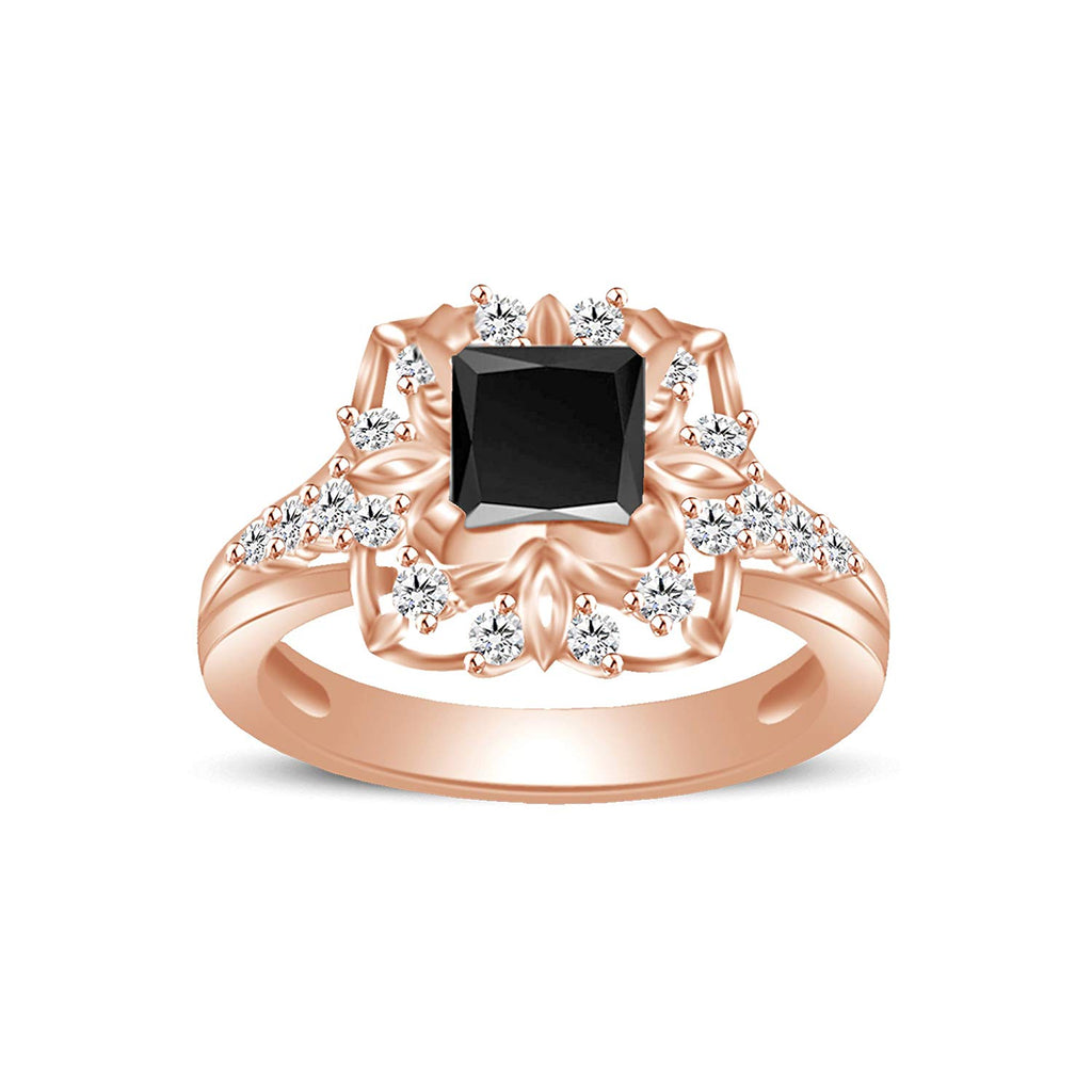 atjewels Princess & Round Cut Black & White CZ 14k Rose Gold Over .925 Sterling Silver Engagement Ring For Women's and Girl's MOTHER'S DAY SPECIAL OFFER - atjewels.in