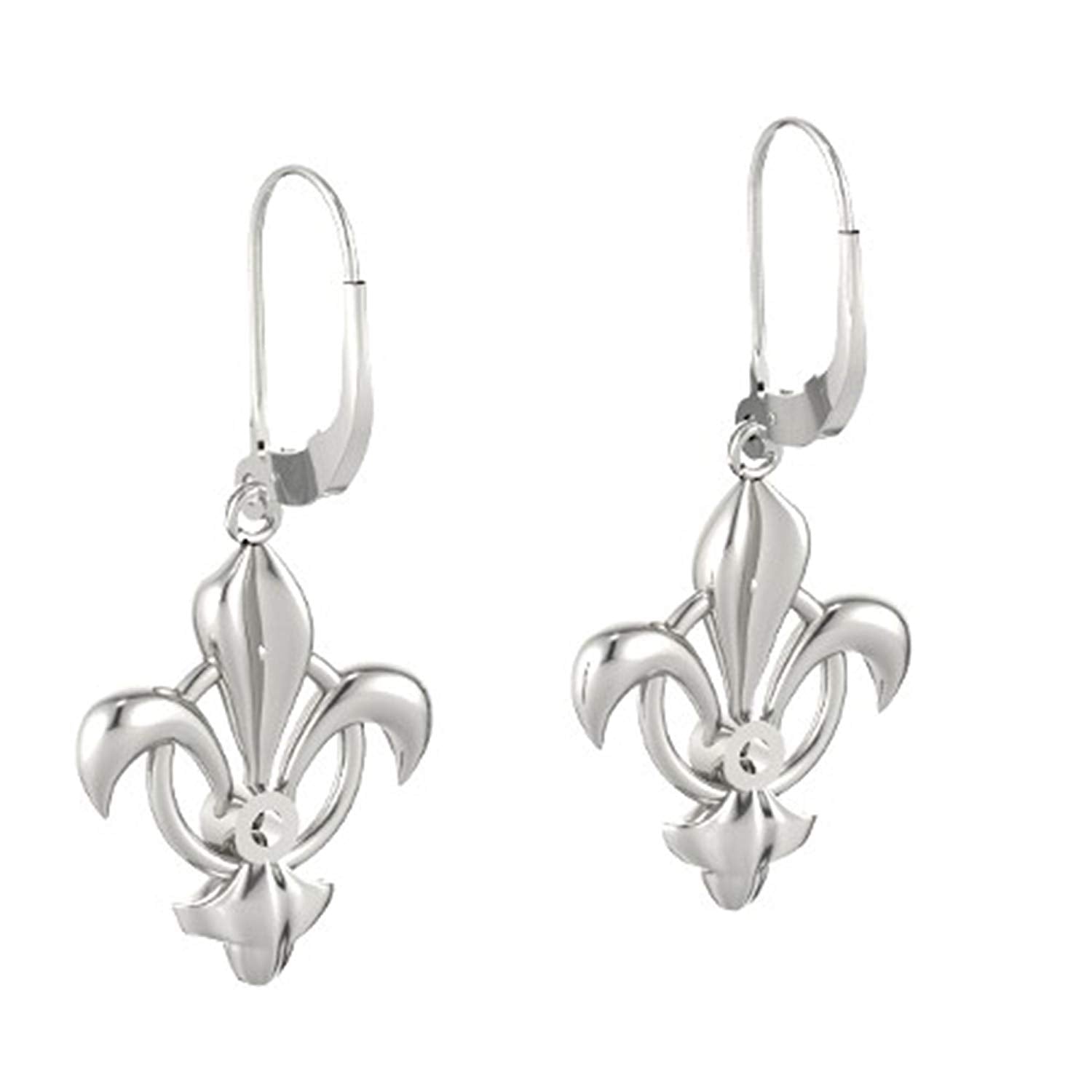 14k White Gold Plated 925 Sterling Silver Round Cut Black Cubic Zirconia Diamond Fleur De Lis Lever Back Drop Dangle Engagement Wedding Earrings For Women's - atjewels.in