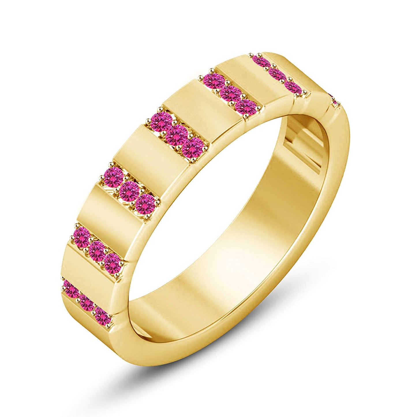 atjewels 14K Yellow Gold Over 925 Sterling Silver Round Pink Sapphire Wedding Band Ring For Men's MOTHER'S DAY SPECIAL OFFER - atjewels.in