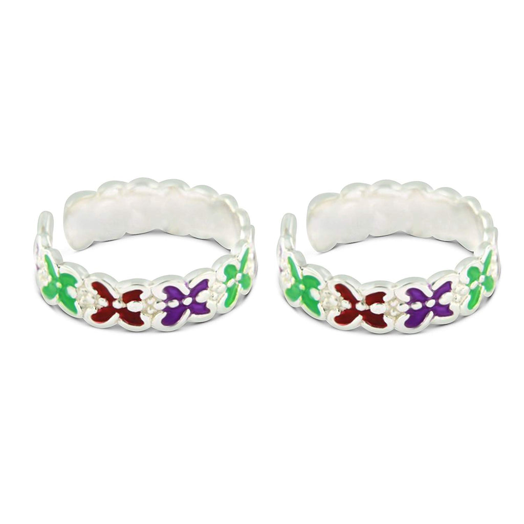 atjewels Valentine Special 925 Sterling Silver Multi Colour Adjustable ToeRing For Women - atjewels.in