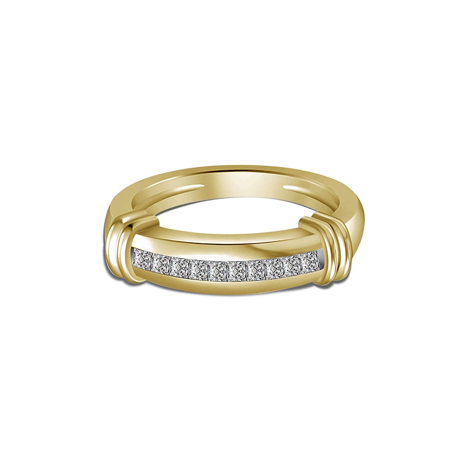 atjewels 14K Yellow Gold Over 925 Sterling Silver Round White CZ Engagement Trio Ring Set MOTHER'S DAY SPECIAL OFFER - atjewels.in