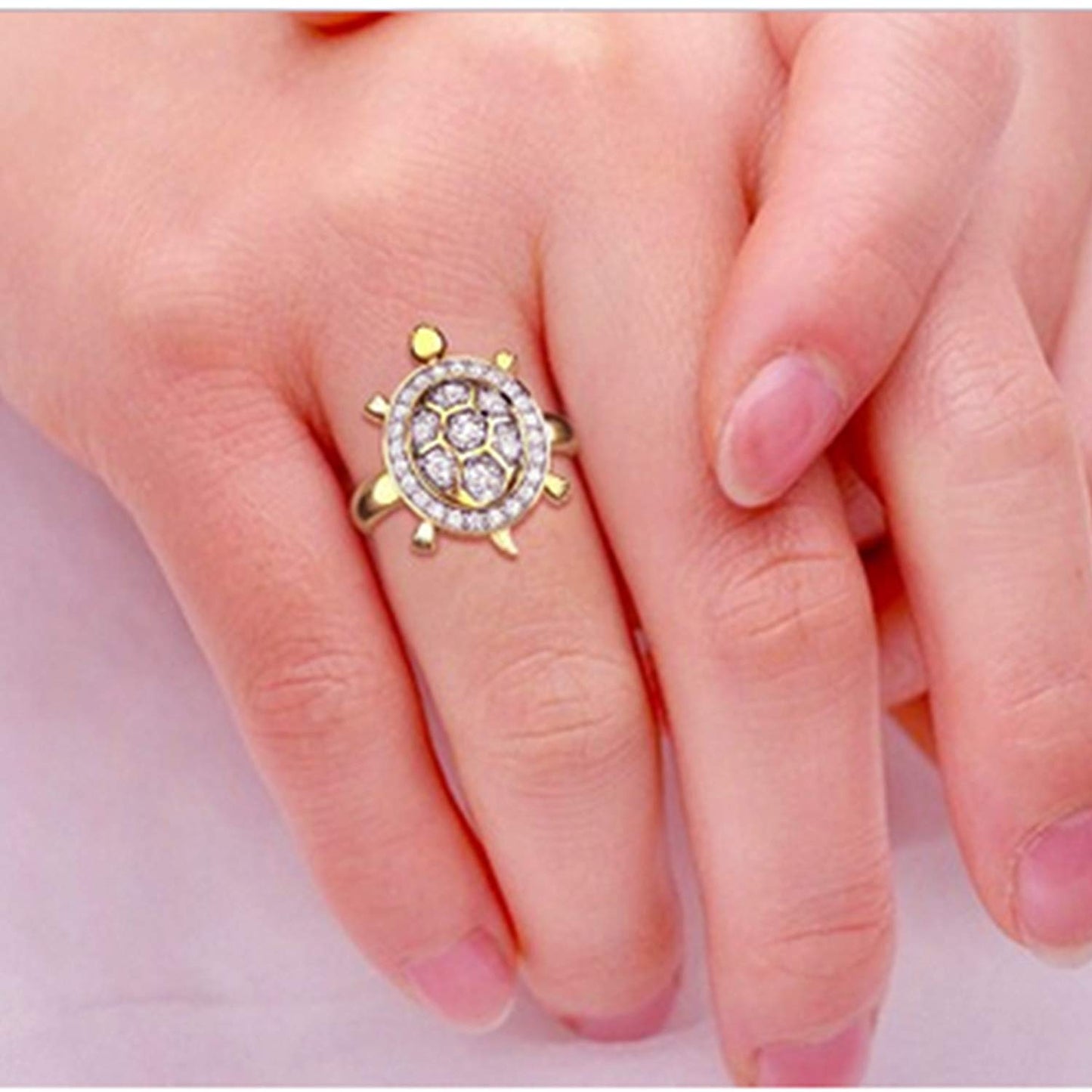 atjewels Round Cut White Cubic Zirconia 14k Yellow Gold Over Sterling Silver Tortoise Ring For Unisex - atjewels.in