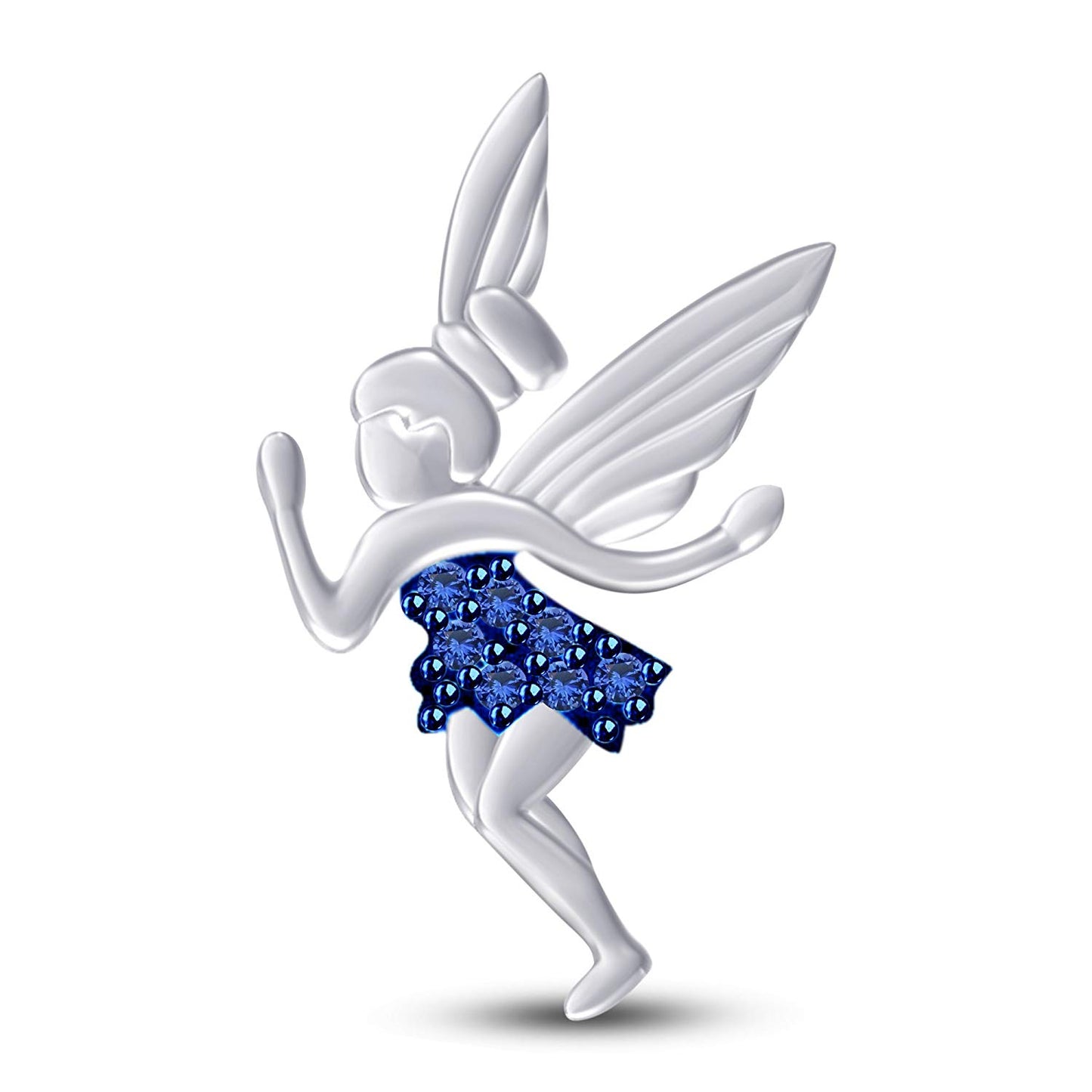 atjewels Fashionable 14K White Gold Over Sterling Silver Angel Wing Girl Pendant With Blue Sapphire For Women's MOTHER'S DAY SPECIAL OFFER - atjewels.in