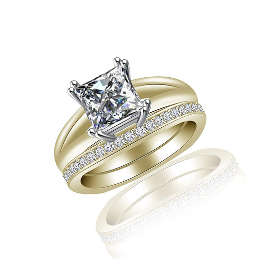 atjewels 14K Yellow Gold Over 925 Silver Princess White CZ Bridal Ring Set For Women MOTHER'S DAY SPECIAL OFFER - atjewels.in