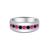 atjewels Round Cut Pink Sapphire & Black CZ .925 Sterling Silver Wedding Band Ring For Women's and Girl's For Diwali Special - atjewels.in
