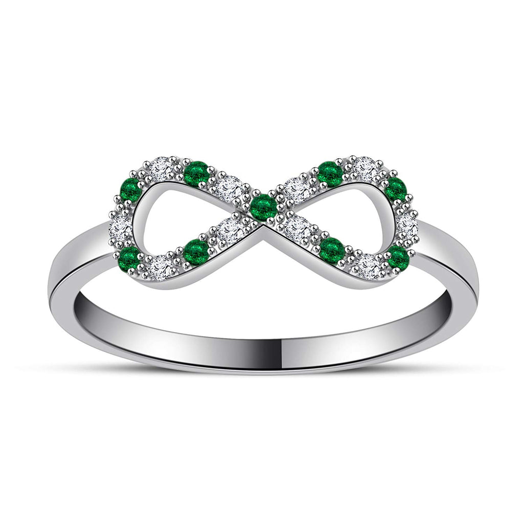 atjewels 14K White Gold Over .925 Silver White and Green Emerald Infinity Ring Size Free MOTHER'S DAY SPECIAL OFFER - atjewels.in
