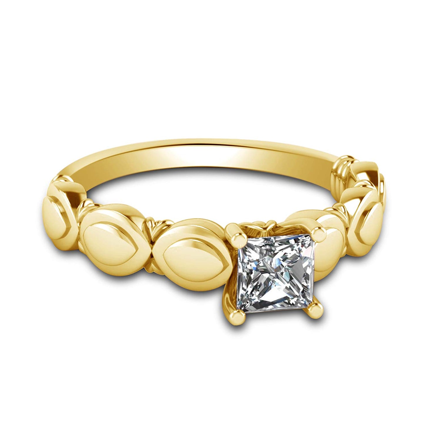 atjewels Princess Cut White Cubic Zirconia with 18K Yellow Gold Over 925 Sterling Solitaire Engagement Ring For Women's MOTHER'S DAY SPECIAL OFFER - atjewels.in